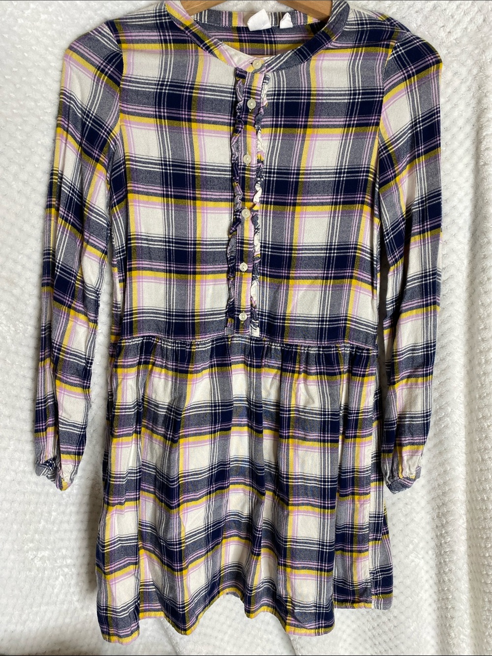 GAP kids Plaid Button Front Dress in Navy, Yellow & Lavender
